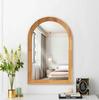 40×60cm Arched Wall Mirror with Wood Grain Frame, HD Shatter-Resistant Glass Decorative Mirror for Bathroom Bedroom Living Room Entryway