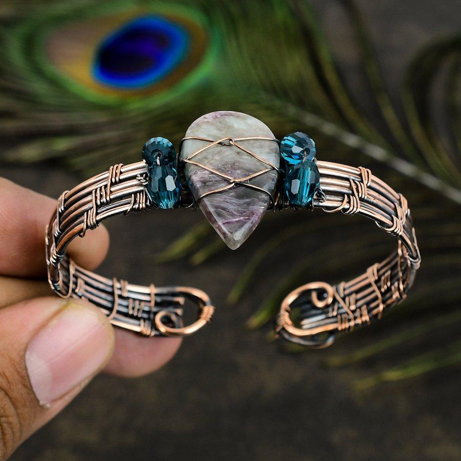 Натуральный русский чароит, драгоценный камень, медная проволока, браслет-манжета, регулируемый z4u97