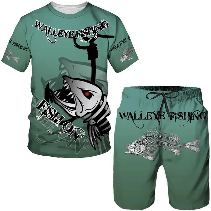Fishing Battle Camo Fashion 3D Poker 2 шт. комплект мужских футболок с круглым вырезом футболки шорты комплект из двух предметов повседневная толстовка Harajuku для мальчиков