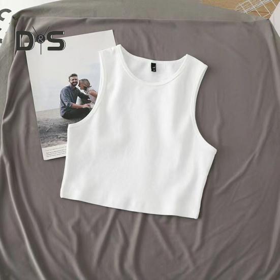 Ladies Cropped Tops Round Neck Sleeveless Slim Fit Pullover Top Casual Bottom Shirt Solid Color Summer Casual Short T-shirt Sexy Tank Top Women