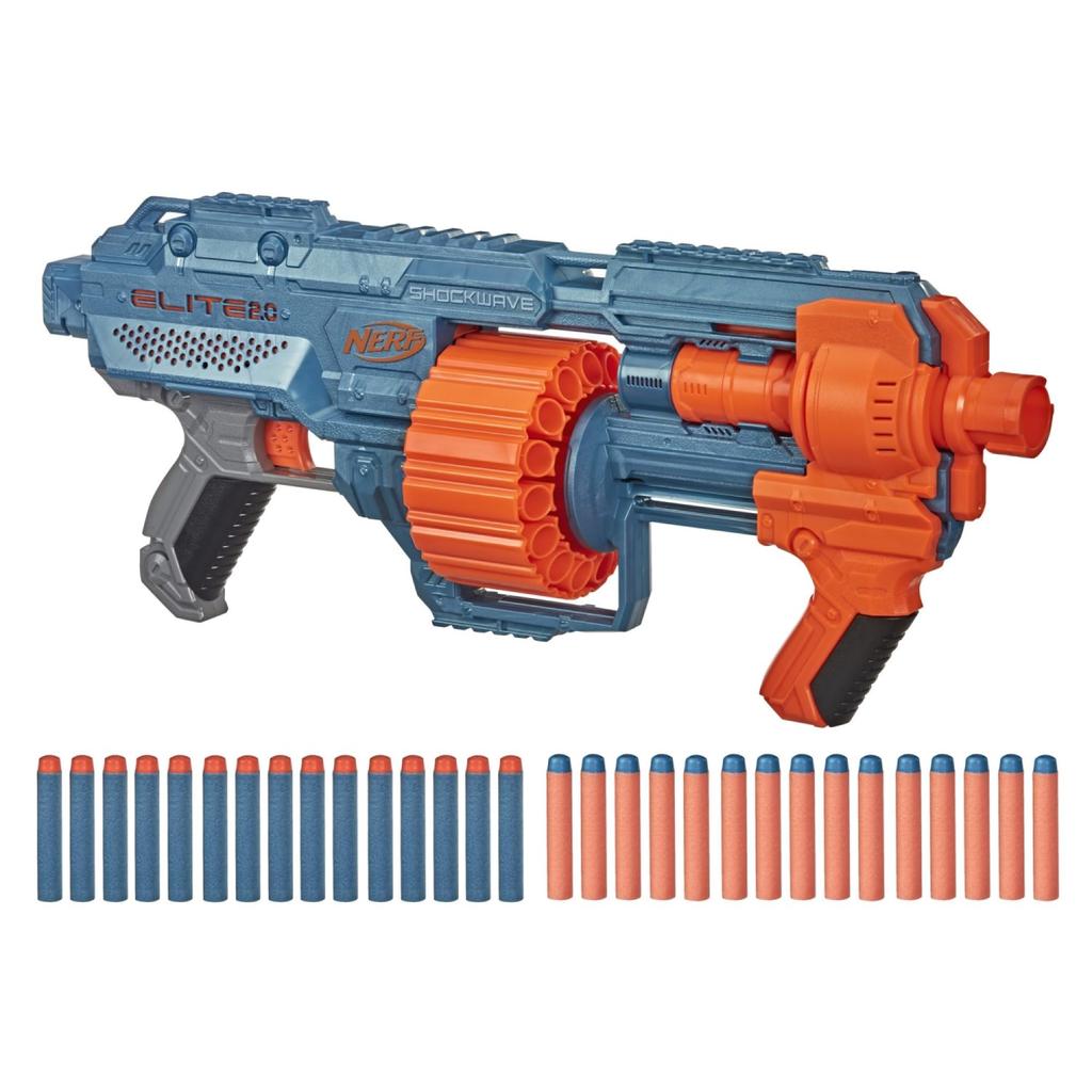 Hasbro Nerf Elite Shockwave Manual Blaster Continuous Fire For Ages 8 and Up Includes 30 Official Elite Darts Equipped with a Rotating Drum That Can