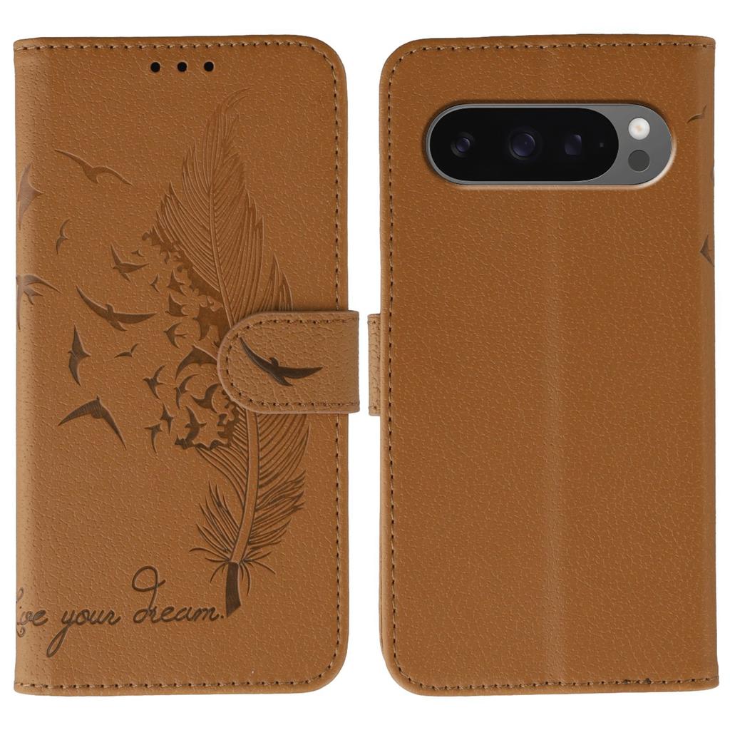 For Google Pixel 10 Pro XL/9 Pro XL Case Feather Imprint PU Leather Wallet Phone Cover