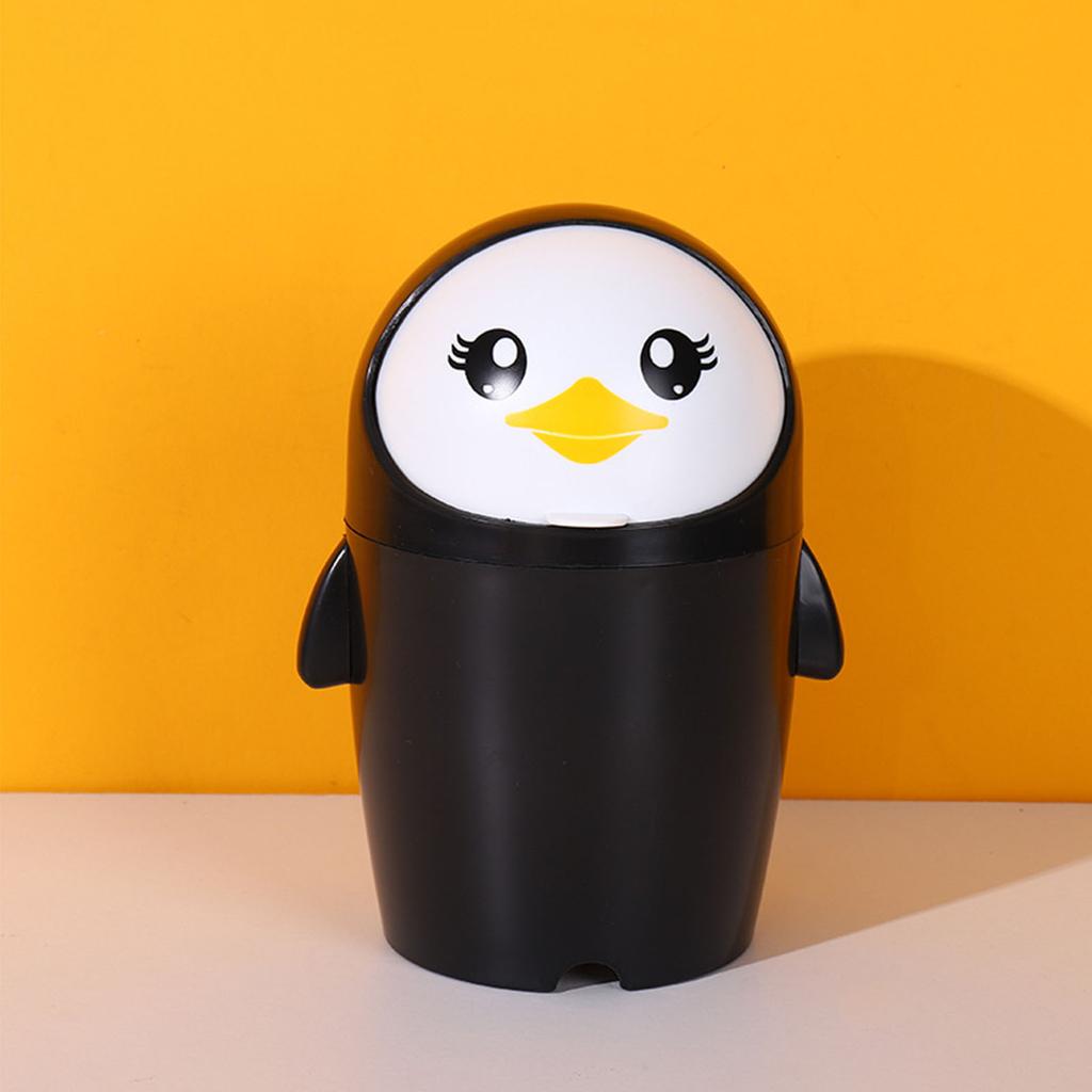 Desktop Mini Penguin Garbage Bin with Lid Pen Holder Flip Lid Organize Supplies Accessory for Home Bedroom Dormitory