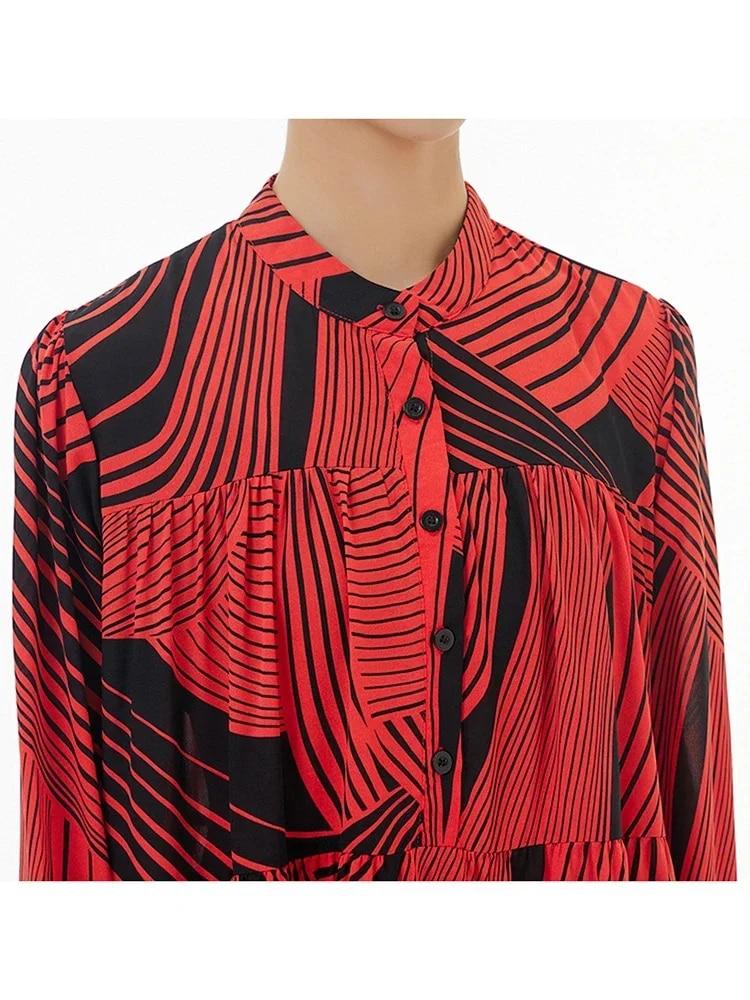 Xitao Модное повседневное свободное женское платье в полоску с длинными рукавами DMJ3423