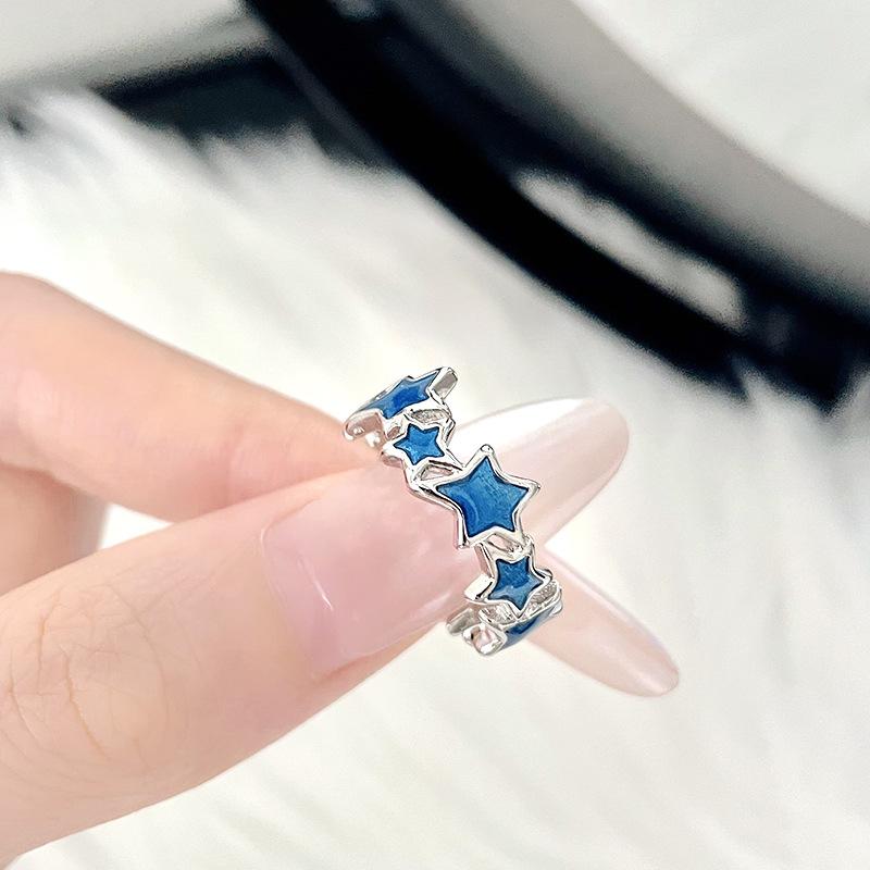 Vintage Irregular Cross Star Open Ring for Women Men Punk Gothic Sliver Color Adjustable Couple Rings Y2K Egirl Zircon Gift