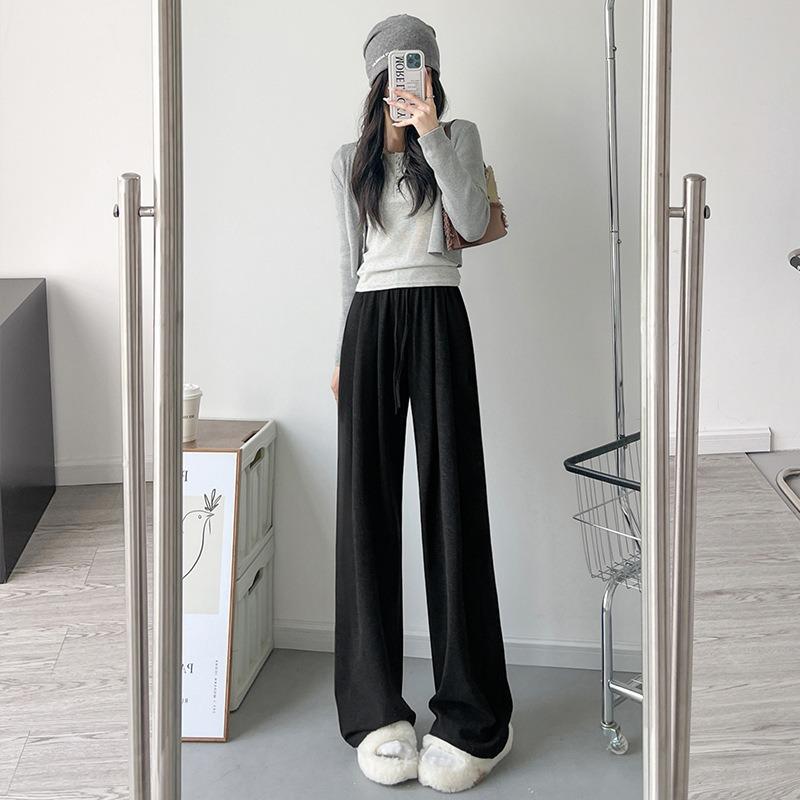 Gray Glutinous Rice Pants Women's New Autumn and Winter High Waist Drape Straight Loose Small Lazy Wide Leg Pants