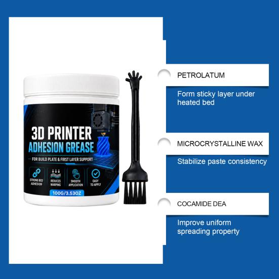 Print Bed Coating 3D Printer Adhesion Paste, Anti-Warping Excellent Build Plate Glue Grease, Reliable Filament Bonding on Printing Surfaces Paste