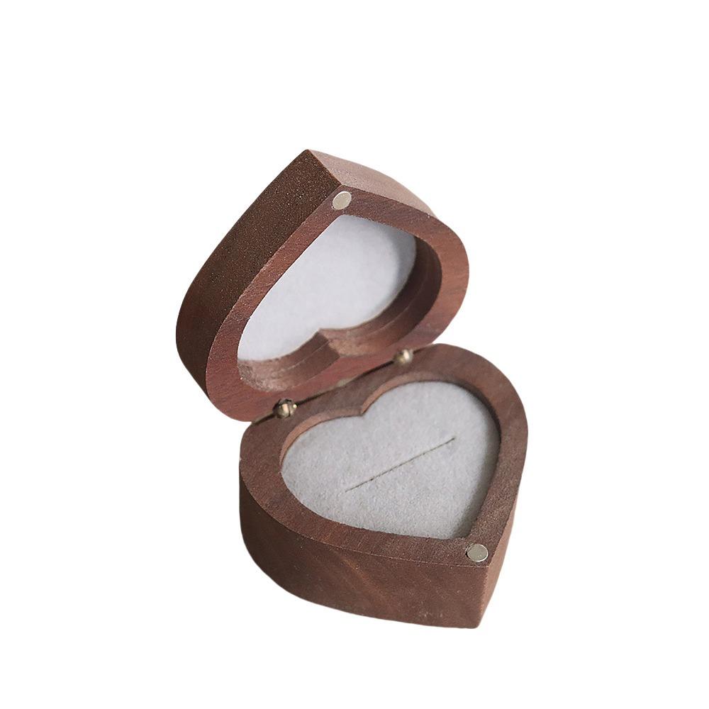 Anti-collision Walnut Wood Rings Box 1/2 Slots Rings Bearer Box Simple Heart Rings Holder  Propose