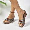 Leisure Silver Slip On Sandals Women Summer 2025 Vintage Plus Size 43 Slippers Comfortable Soft Sole Wedge Heels Slides Woman
