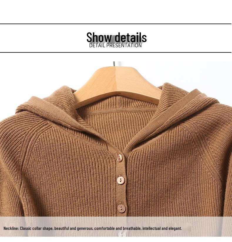 Women's Pure Wool Hooded Pullover Sweater - Loose Knit with Long Sleeves for Casual Autumn/Winter Wear