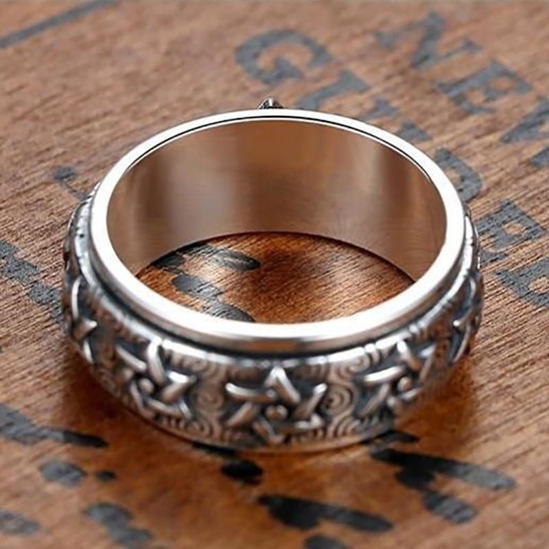 Новое вращающееся серебряное кольцо для мужчин в стиле ретро, ​​креативный властный шестиконечная звезда, широкая версия, тайский аксессуар с закрытым указательным пальцем