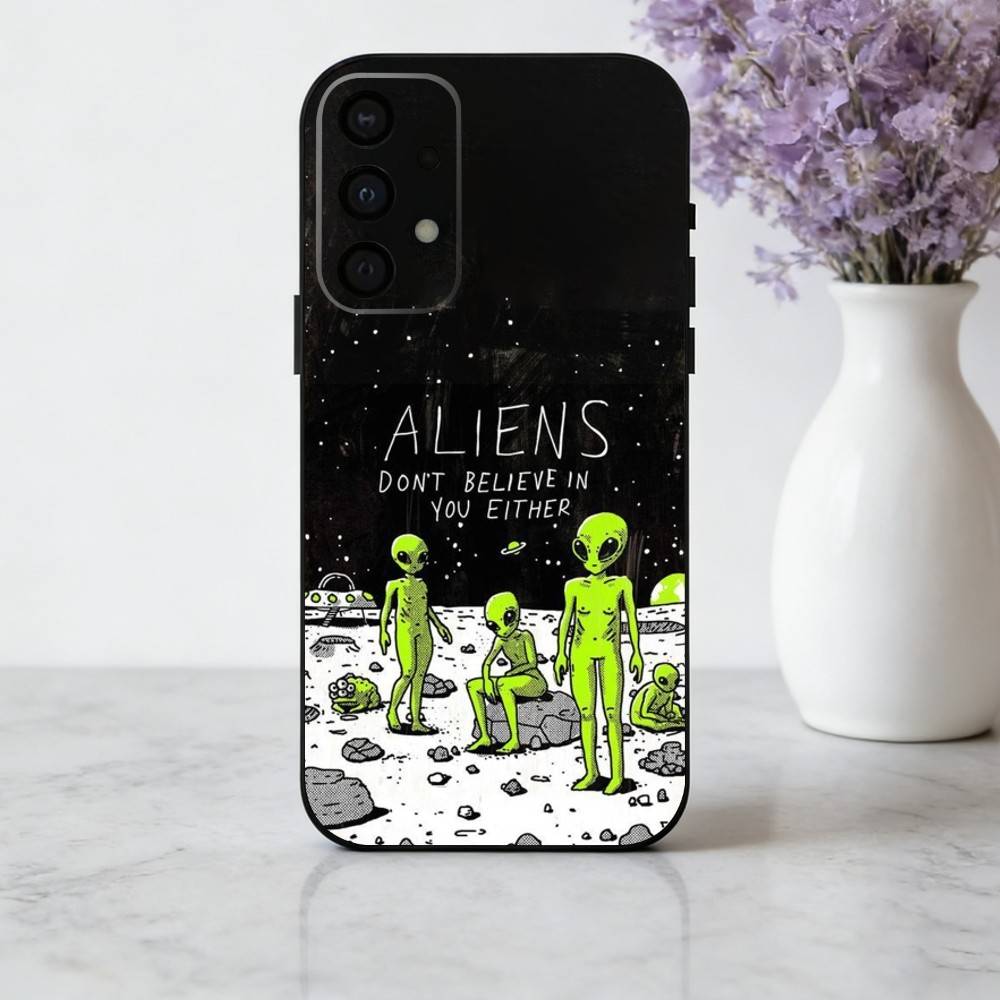 Funny S-Space UFO A-Alien T-Thing Phone Case For Samsung Galaxy A73,A72,A71,A70,A53,A52,A51,Soft Silicone Black Cover