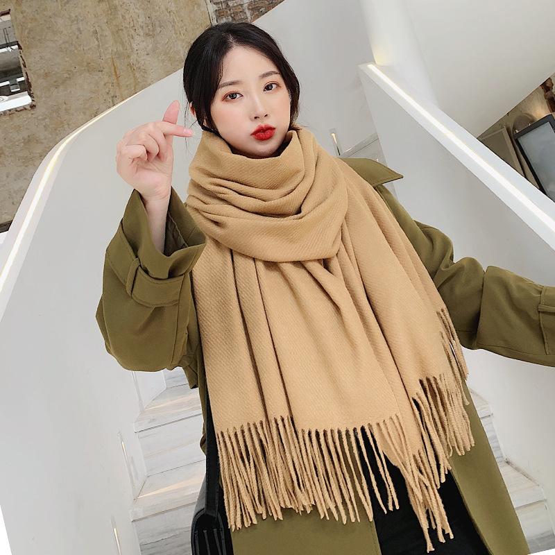 Nian Ge Runsi Solid Color Thick Cotton Cashmere Scarf, Female Twill Dragon Logo Cashmere Shawl