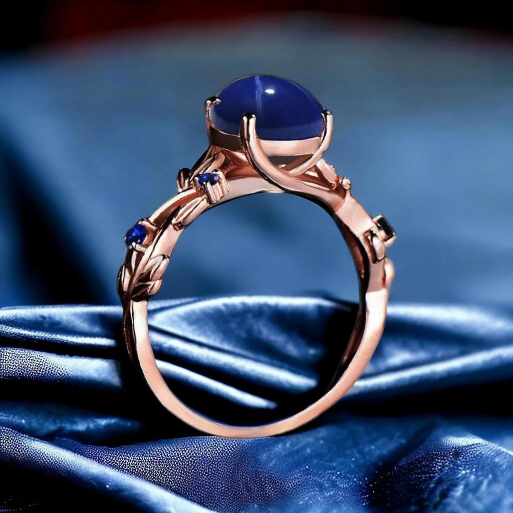 Handmade Rose Gold Plated Star Sapphire Ring: 925 Sterling Silver Branch Leaf Engagement Ring: Art Deco Twig Ring Jewelry Gift