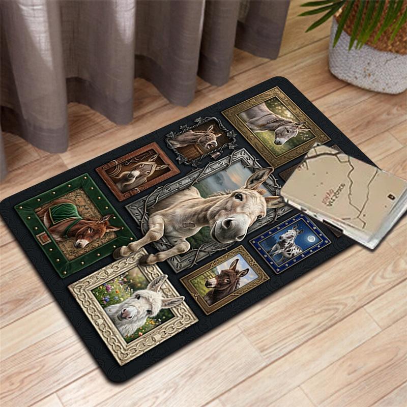 Donkey Portraits Pattern Rug Floor Mat for Living Room or Bedroom Soft and Comfortable Carpet a Gift for Birthday and Holiday.