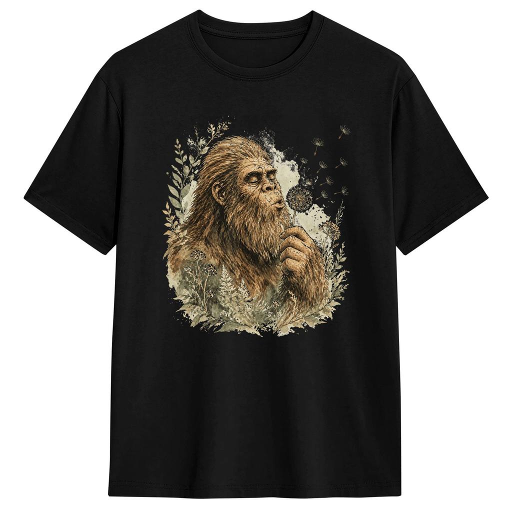 Bigfoot Blowing Dandelion Retro Sunset Forest Design Tshirt Summer Y2k Funny T Shirts Cotton Fashion Tshirt For Unisex Clothes
