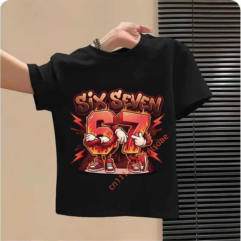 Смешная Six Seven Итальянская Brainrot 67 Графический Принт Число Футболка МальчикДевочка Летняя Короткий Рукав Детская Свободная Удобная Футболка Топ