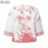 ZANZEA Women Casual Round Neck 3/4 Sleeve Loose Print Blouse