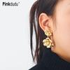 Серьга-пусета 'Роза' из цинкового сплава с золотым покрытием, Преувеличенная трендовая серьга, Элегантная серьга-цветок PD2202