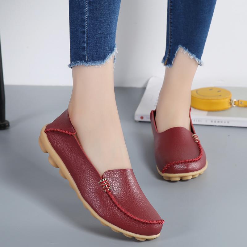 Fashion Plus Size 44 Women Flats Woman Loafers Genuine Leather Female Shoes Slip On Ballet Bowtie Moccasins 2025 New Women Shoes