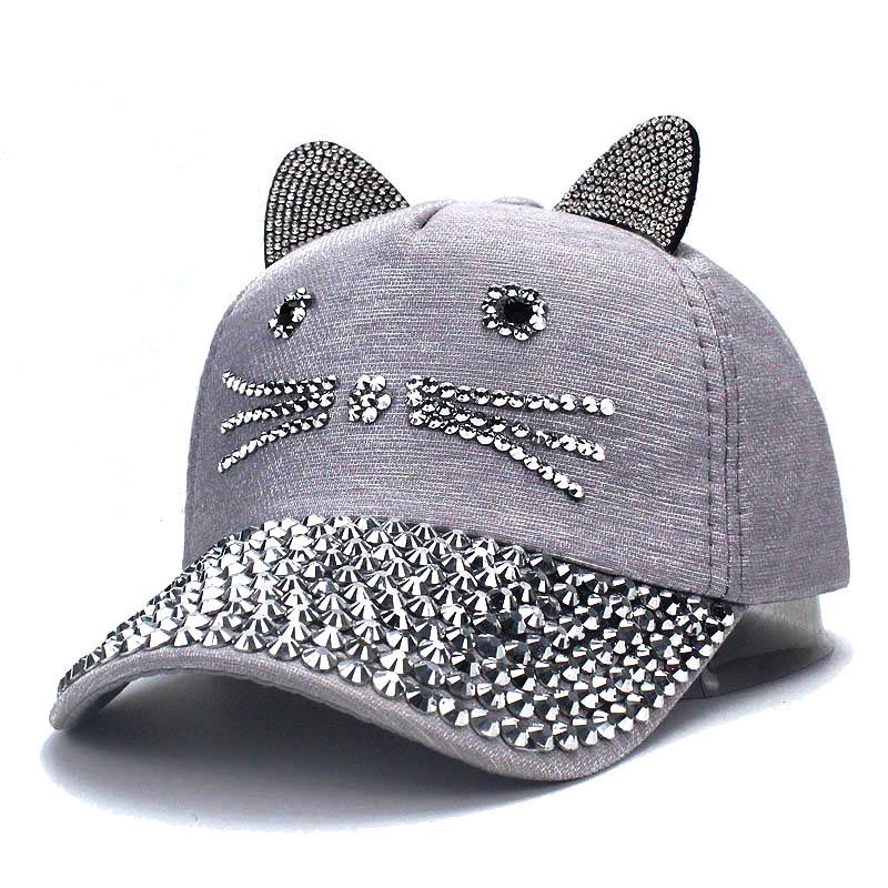 Детская кепка с ромбовидной инкрустацией, простая простая бейсболка, женская регулируемая повседневная уличная уличная кепка, модная шляпа с котом
