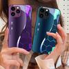 Текучий Светлый Сотовый Темно-Синий Для IPhone 15 Pro 14 13 12 Mini 11 XS Max XR 7 8 Plus SE 2020 2022 Закаленное Стекло Чехол для Телефона