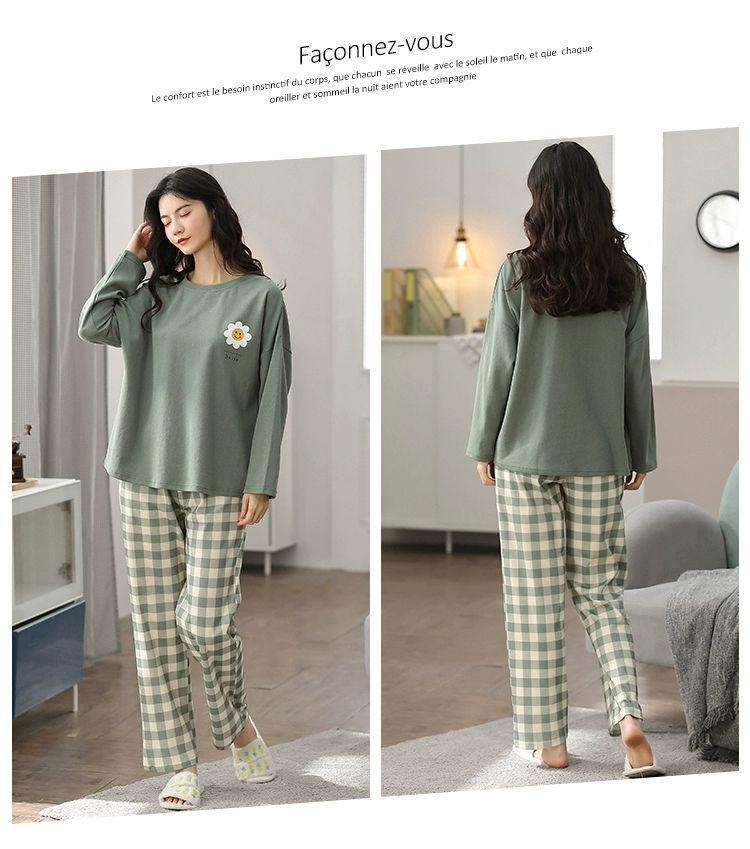 Women's Cartoon Long Sleeve Pajamas - Cute & Comfy Korean Style for Spring & Autumn - Plus Size Available