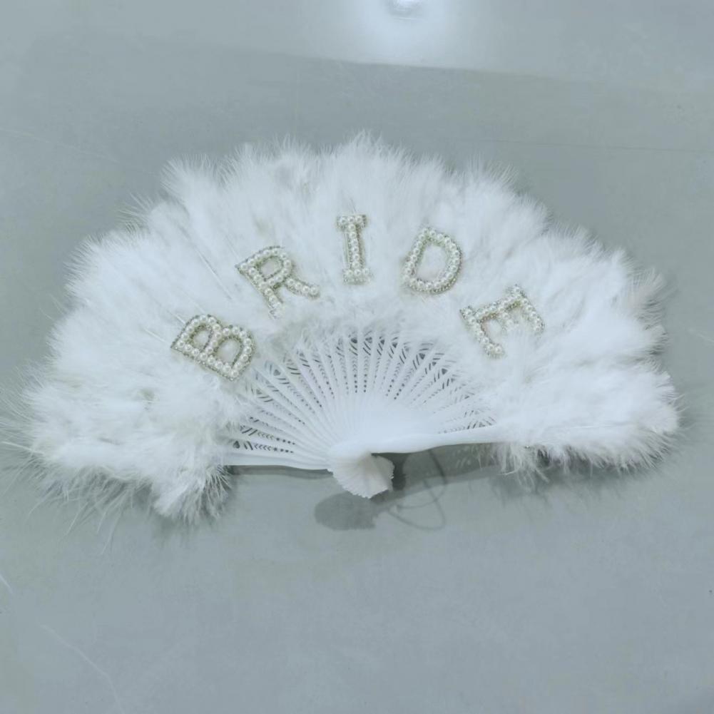Bride Feather Fan Fancy Wedding Hand Fan Elegant Feather Fan with Faux Pearl Design for Wedding Bridal Shower Decor for Bride