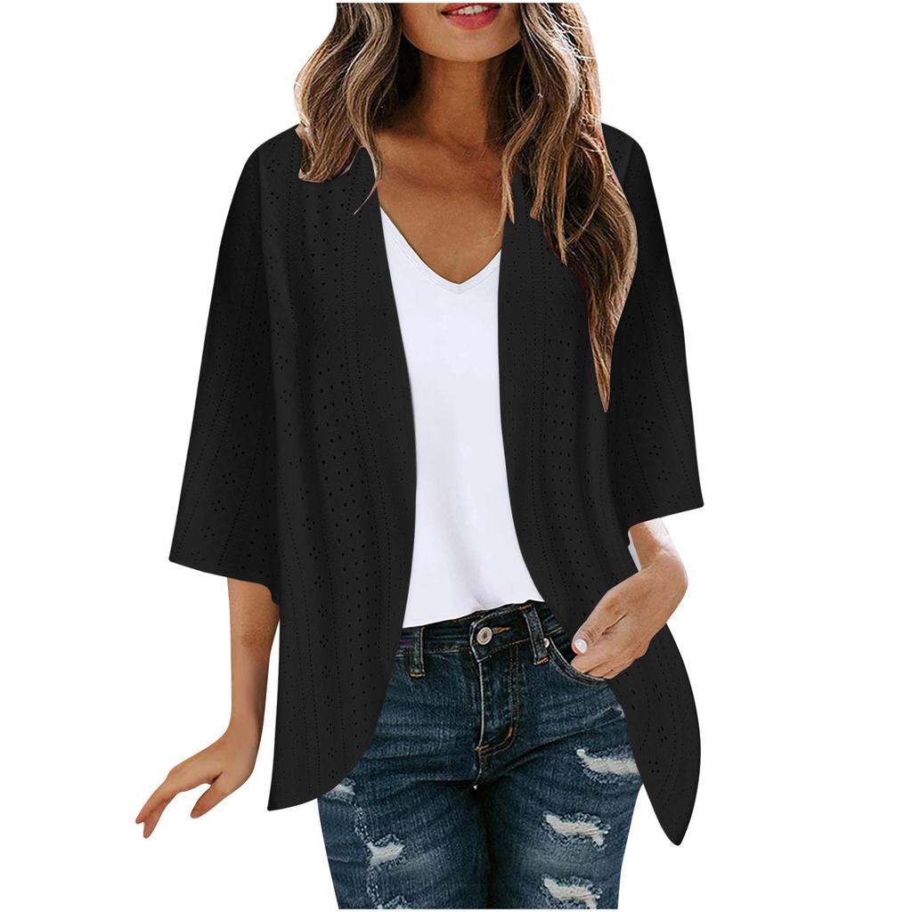 Women's Fashion Casual Seven Split Sleeve Solid Color Cardigan Jacket