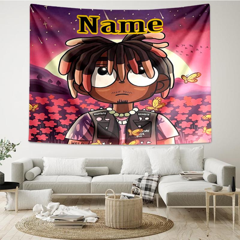 Custom Name Juice WRLD Print Tapestry, Backdrop, Easy Setup, Ideal for Bedroom, Office & Living Room, with Aesthetic Wall Hanging Decor.