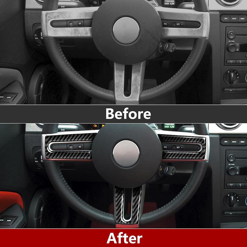Replacement Fit For Ford Mustang 2005-09 Carbon Fiber Steering Wheel Cover Trim