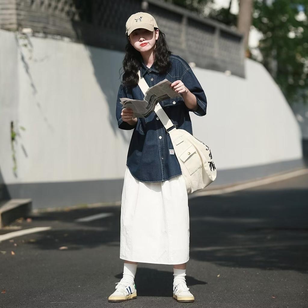 Японский ретро модный бренд летняя свободная джинсовая рубашка с короткими рукавами художественная молодежная рабочая рубашка мужская и женская многослойная куртка