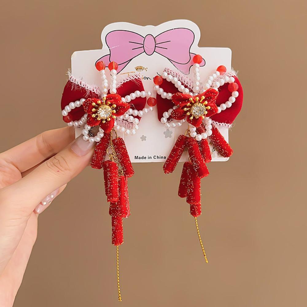 Tassels Children Bow Wig Hairpin Flower Ancient Style Hairpin Chinese New Year Headwear Girls