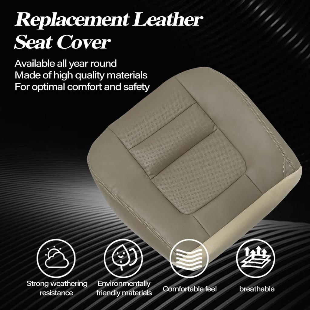SecosAutoparts Driver Side Bottom Replacement Leather Seat Cover Parchment Tan Compatible with Ford F250 F350 F450 F550 Lariat 2001