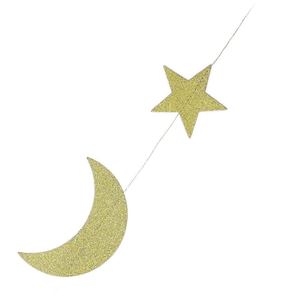 5 Pcs Star Moon Banners Gold Shining Exquisite Eid Mubarak Hanging Banners for Ramadan Background Decoration