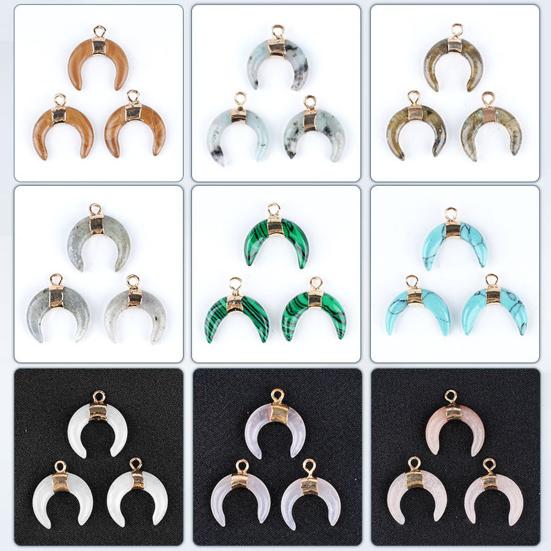DIY Pendant Gold-Plated Edging Crescent Horn Design Natural Imitation Crystals Jade Necklace Bracelet Earrings Charm DIY Jewelry Making