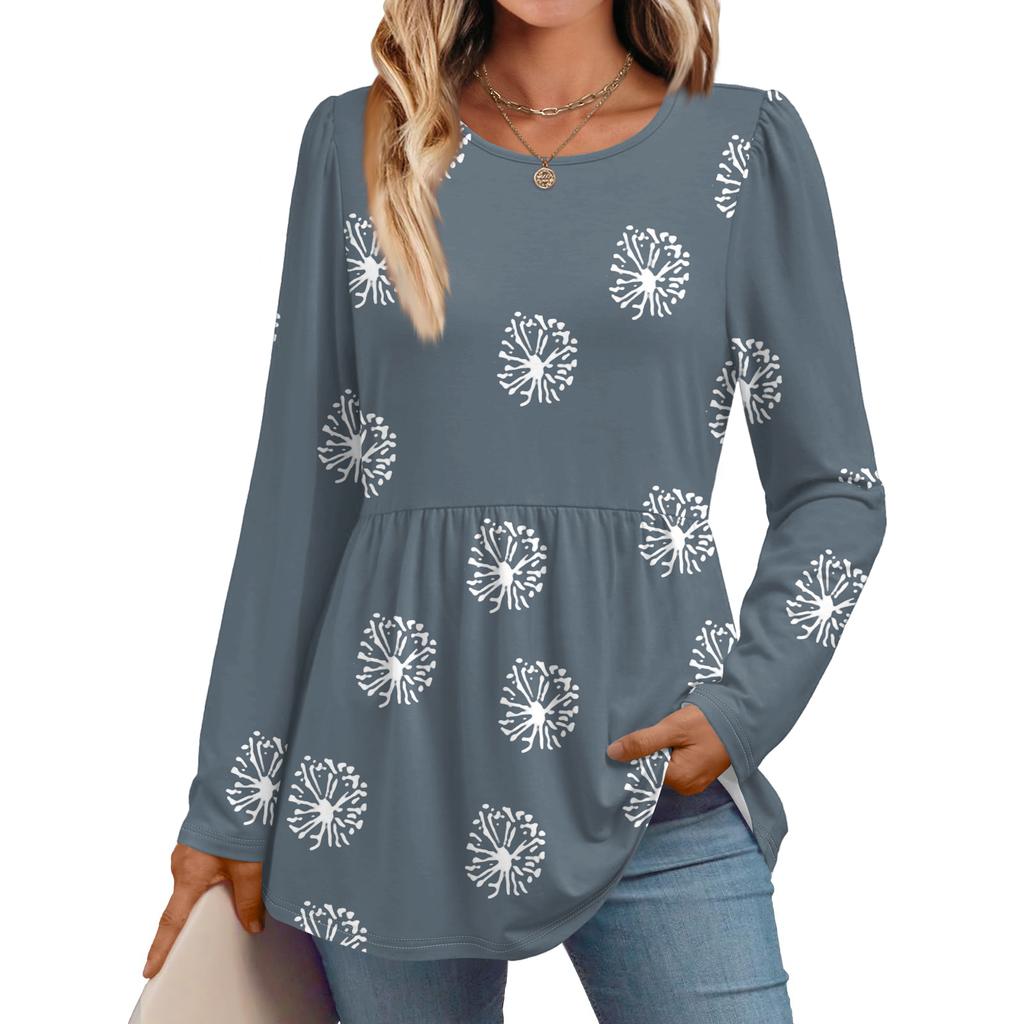 Женская повседневная модная рубашка с длинным рукавом, туника с цветочным принтом