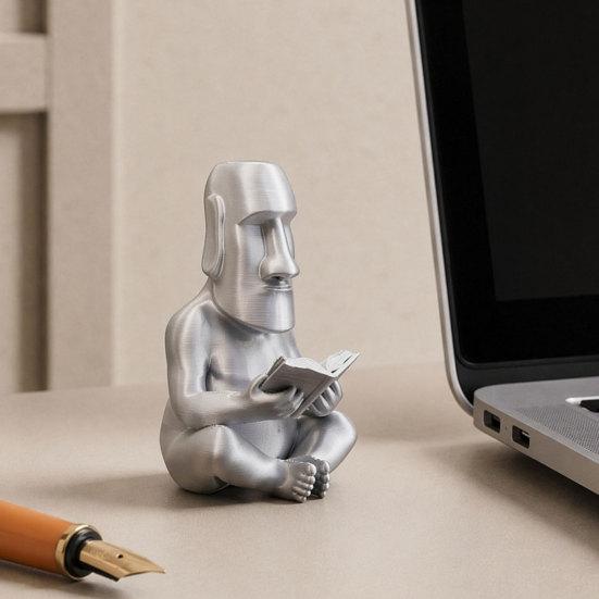 jijijing 3D Printed Reading Moai Figurine Ornament, Cross-Legged Sitting Statue Desktop Decoration, Creative Sculpture, Unique Gift for Students