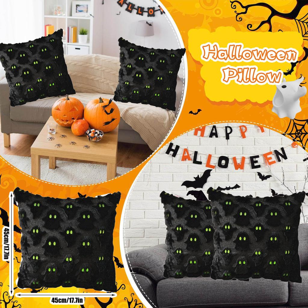 Halloween Pillow Covers 18x18 Inch Throw Pillow Cases Soft Plush Faux Wool Couch Cushion Case For Chair Sofa Bedroom Room Home Decor