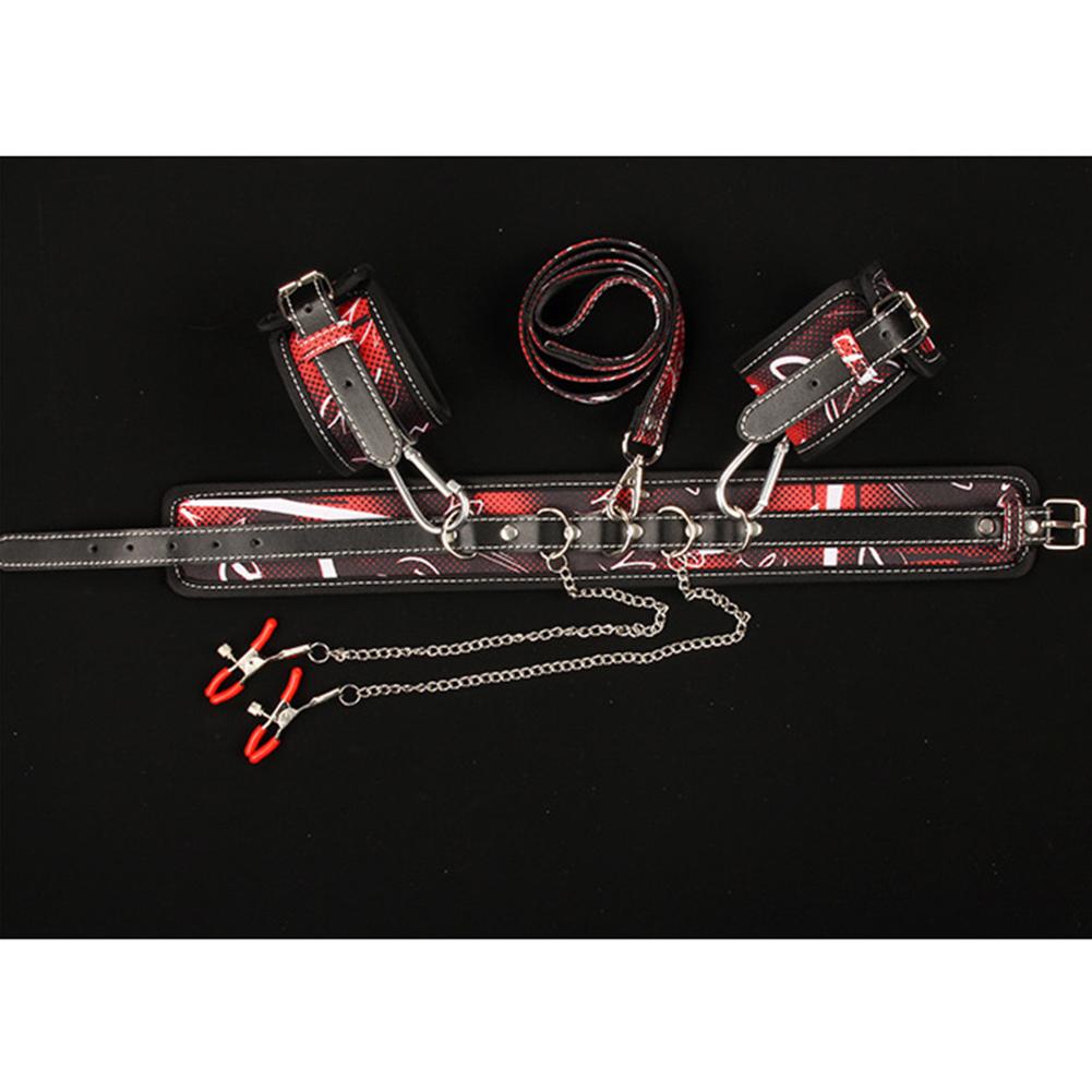 Sexy Exotic Apparel PU Leather Collar Nipple Clamps Handcuffs Sex Bondage Sexy Products Exotic Accessories