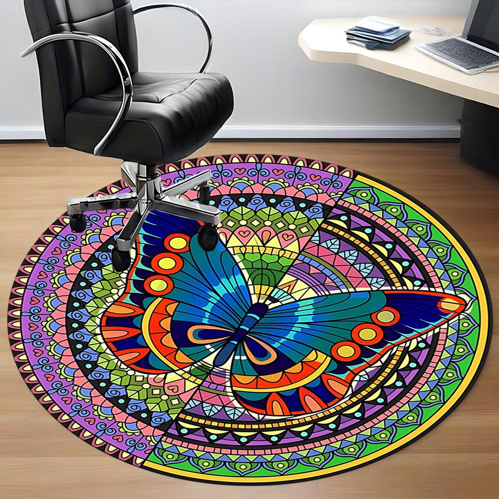 1pc Mandala ButterflyChair Carpet for Office, Indoor Non-Slip Washable Polyester Fiber Carpet, Mat For Office, Machine Washable