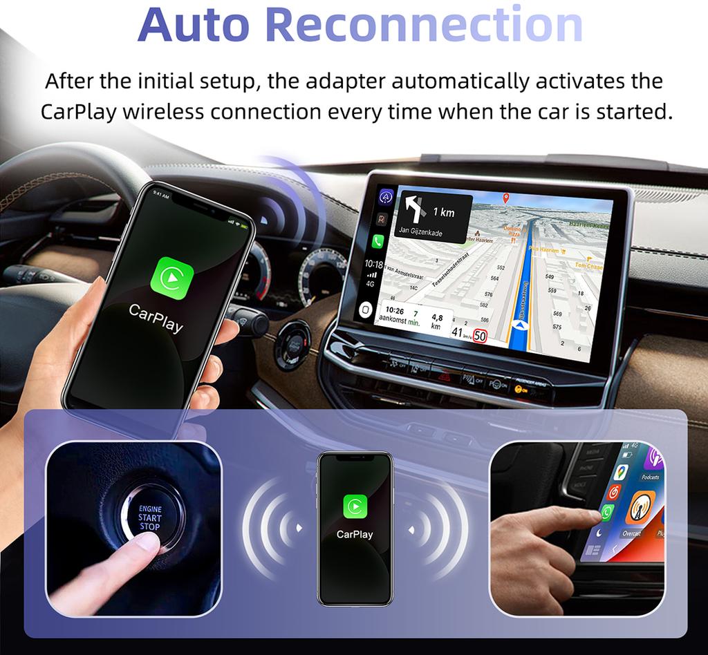 Проводной к Беспроводному Адаптеру CarPlay для Штатной Автомагнитолы с USB Plug and Play Smart Link Автоматическое Подключение к CarPlay