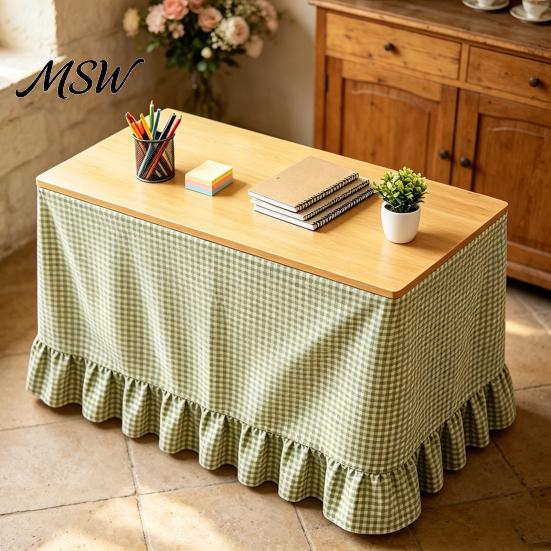 Full Enclosed Desk Wrap Gingham Ruffled Table Skirt, Cottagecore Teacher Skirt for Classroom, Classroom Decor Accessories Plaid Tablecloth Birthday