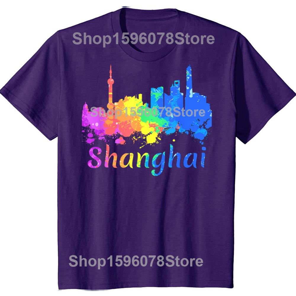 Смешные Сувениры Акварель Панорама Шанхая Китай Футболки Мужские Юмор Уличная Одежда Футболка Короткий Рукав Унисекс Свободная Одежда