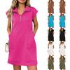 Женское свободное повседневное модное платье с коротким рукавом и карманом, однотонное платье