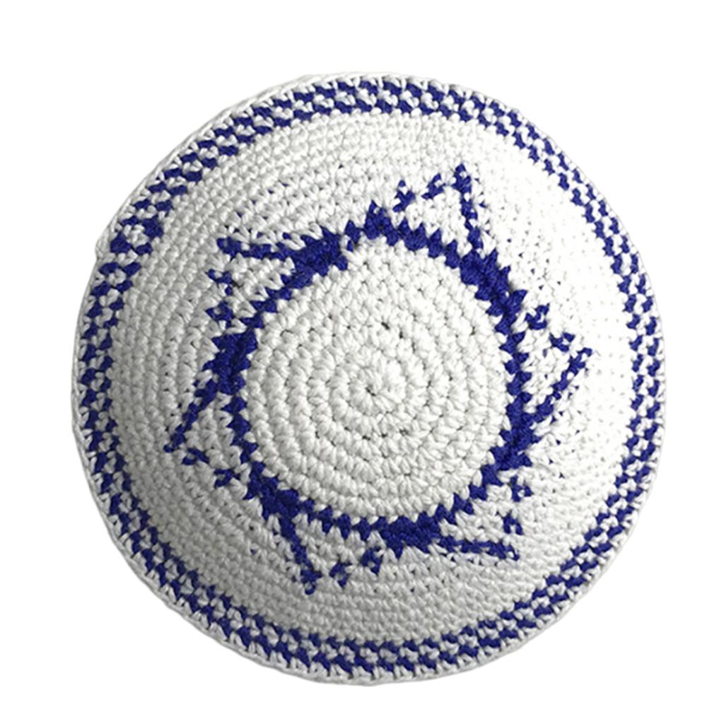 Flat Top Jewish Kippah Hat Embroidery White Yarmulke for Women Men Breathable Traditional Hat for Religious Observances
