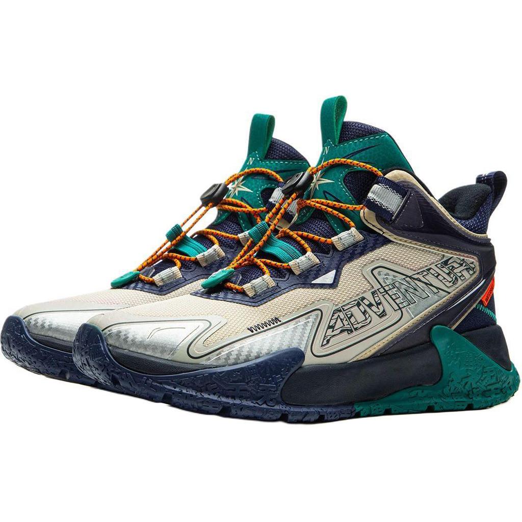 Li Ning ДЕТСКИЕ уличные кроссовки из синтетической кожи и текстиля, нескользящая подошва с амортизацией и поддержкой возврата энергии, средняя высота голенища YKEU012-7