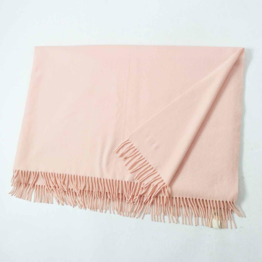 Very Good HERMES shawl Extra large with embroidered logo pink cashmere Women Used