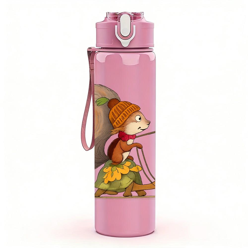1PC Squirrel Archer Cartoon 750ml Color Plastic Sports Water Bottle Leakproof Flip Straw Lid Suitable for Sports Office Home Use