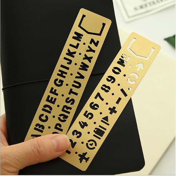 2021121732 Vintage Brass Letter and Numbers Metal Ruler Template Ruler Bookmark Marker Stationery School Supplies Belt Buckle